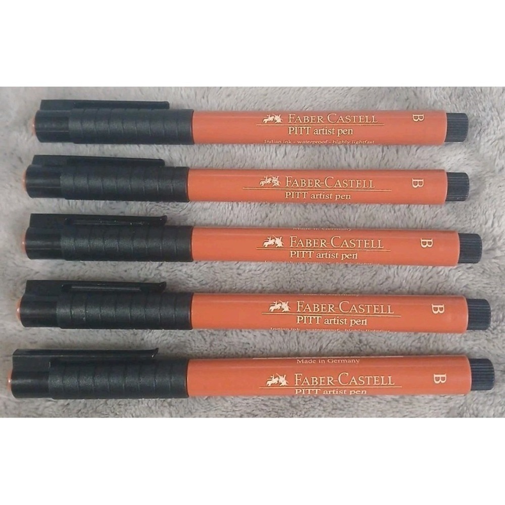 Lot Of‎ 5 Faber-Castell PITT Artist Pen Indian Ink PP B Fine Point Brush READ